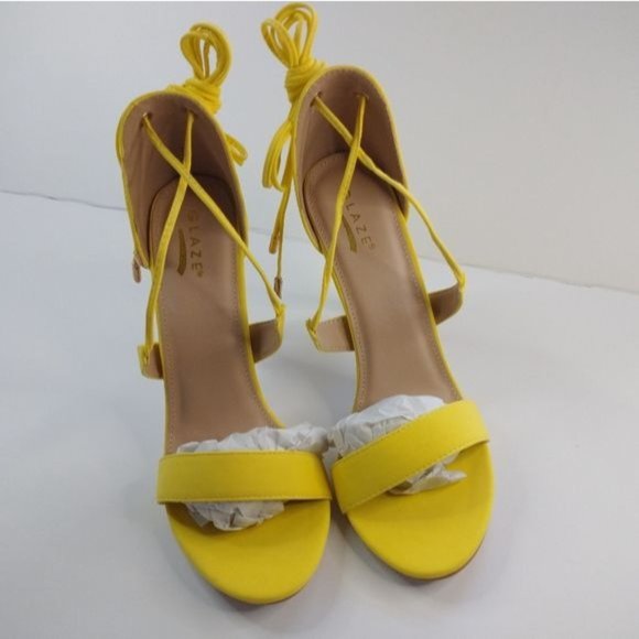 Glaze Womens Gladiator Strappy Stiletto Heels Sandals Yellow Size 8.5 - Picture 8 of 13